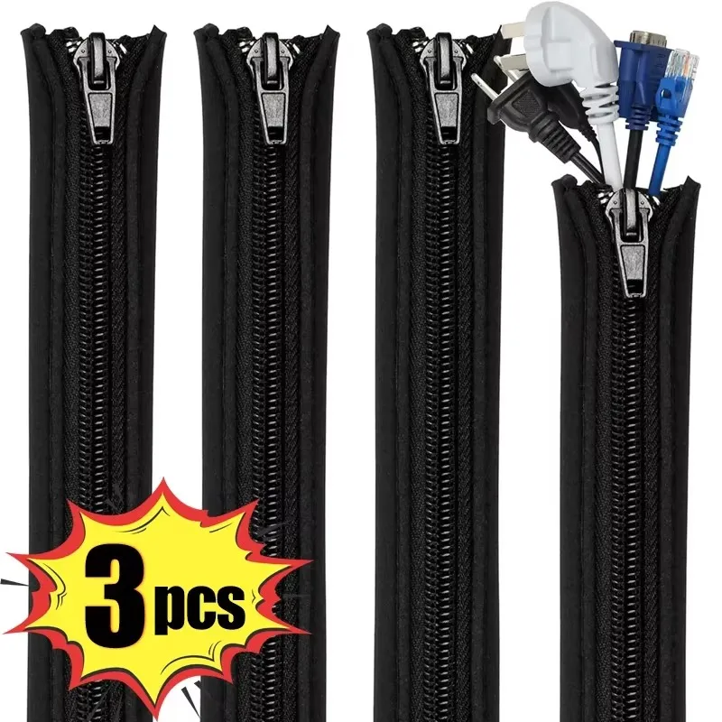 1/3X 50cm Black Cable Organizer Zipper Type TV Computer Cable Sleeve Insulated Protective Office Hidden Storage Management cable organizer cable protector cable storage bag cable wire protector