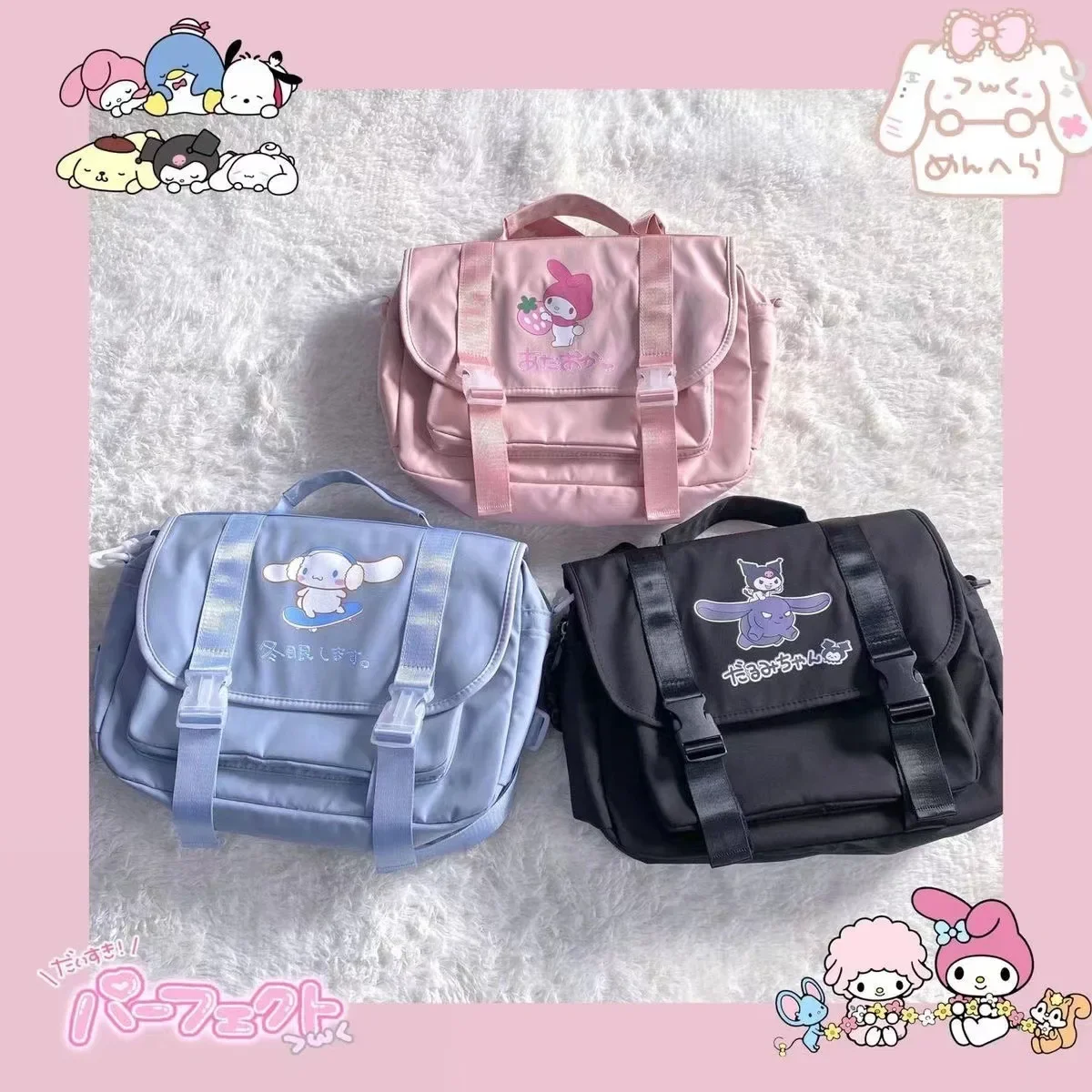 

Sanrio стационарный студенческий рюкзак большой емкости JK Портативная сумка на плечо Kawaii Kuromi Cinnamoroll рюкзак Униформа сумки подарки для девочек