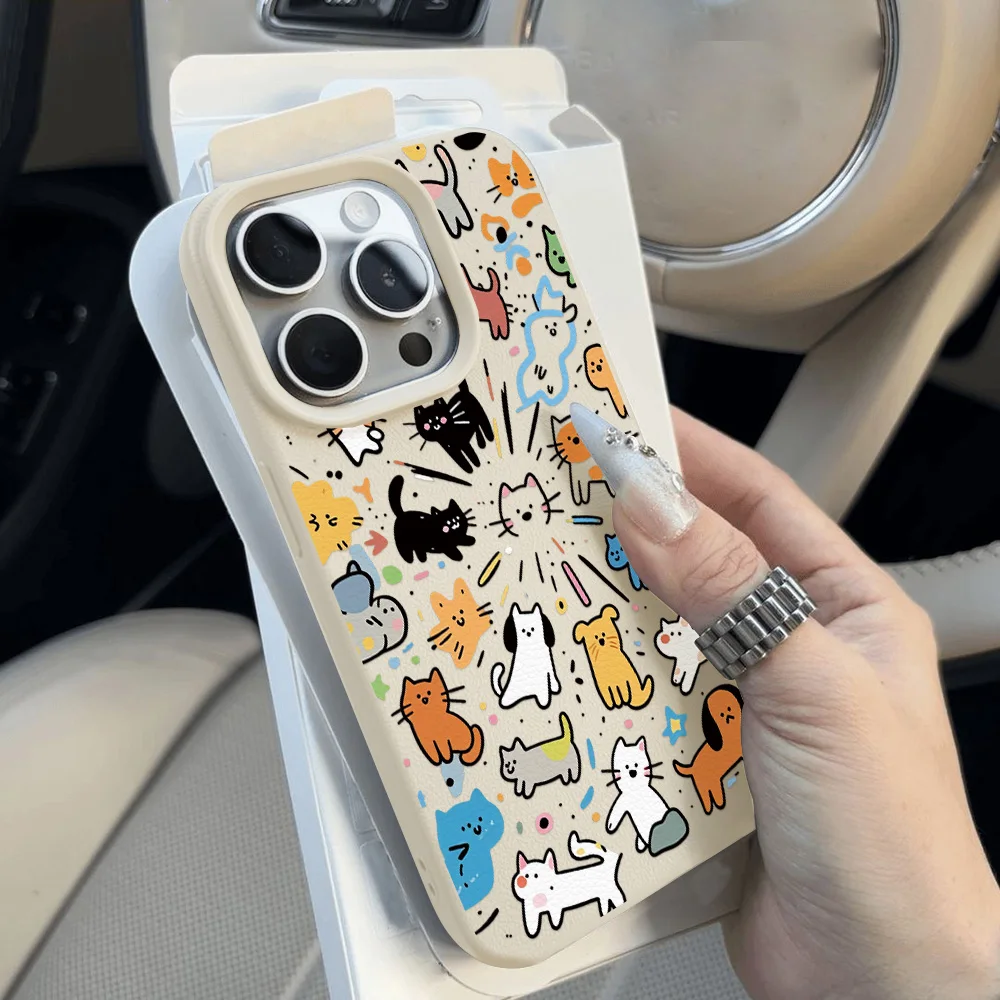 Leather Silicone Graffiti Pet-Themed Shockproof Phone Case