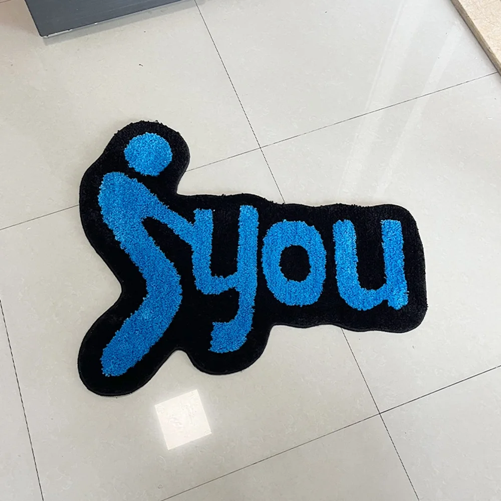 Blue Irregular Tufting Rug Bedroom Mat Geometric Living Room Carpet Floor Tidy Foot Pad Bedside Doormat Aesthetic Home Decor