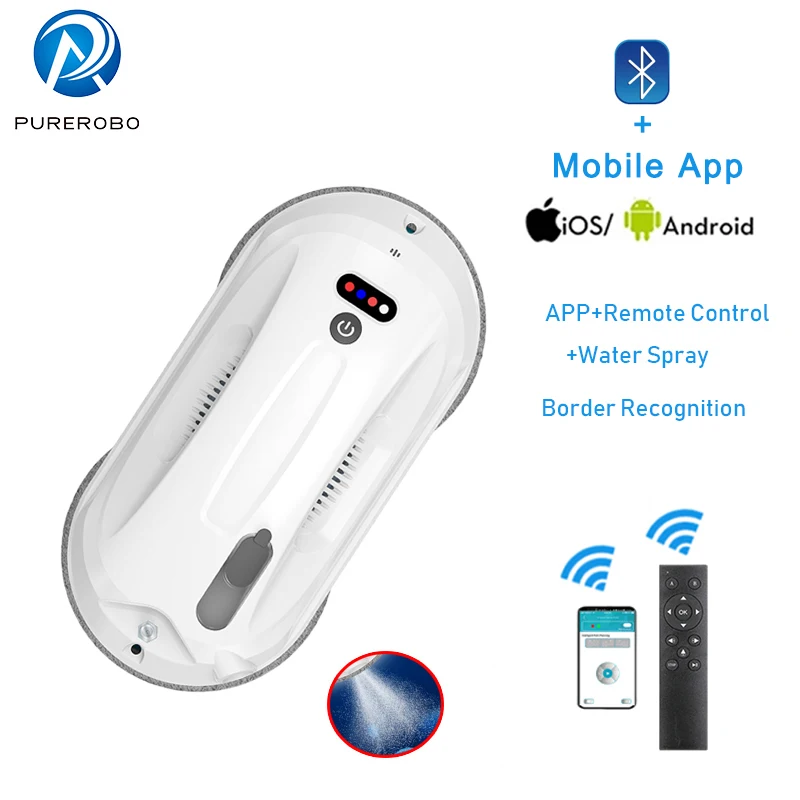 Purerobo W-R4S 초박형 창문 청소 로봇(APP&amp;리모컨 포함), 지능형 청소 로봇, 자동 물 분무 청소 유리/거울/타일, 가정용 진공 청소기 로봇