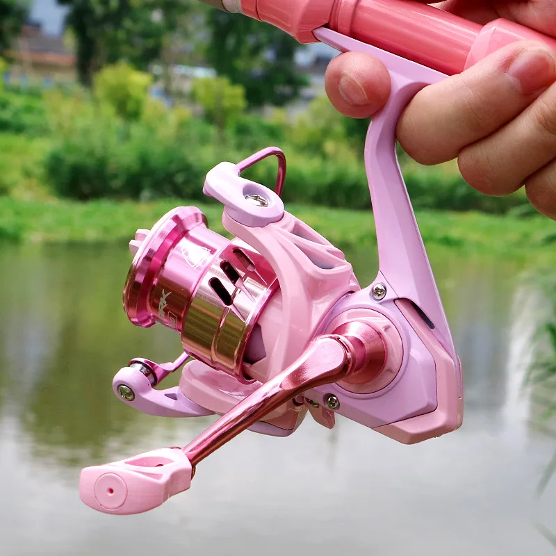 HS1000-6000 Macaroon Pink Fishing Reel Metal Rocker Spinning