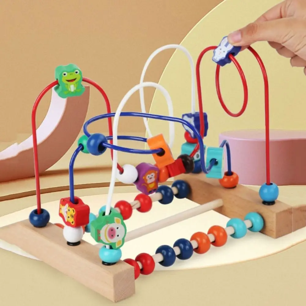 Colorful Animals Wooden Toys Math Puzzle Wooden Beads Bead Maze Counting Learning Shapes Circle Early Education Toys