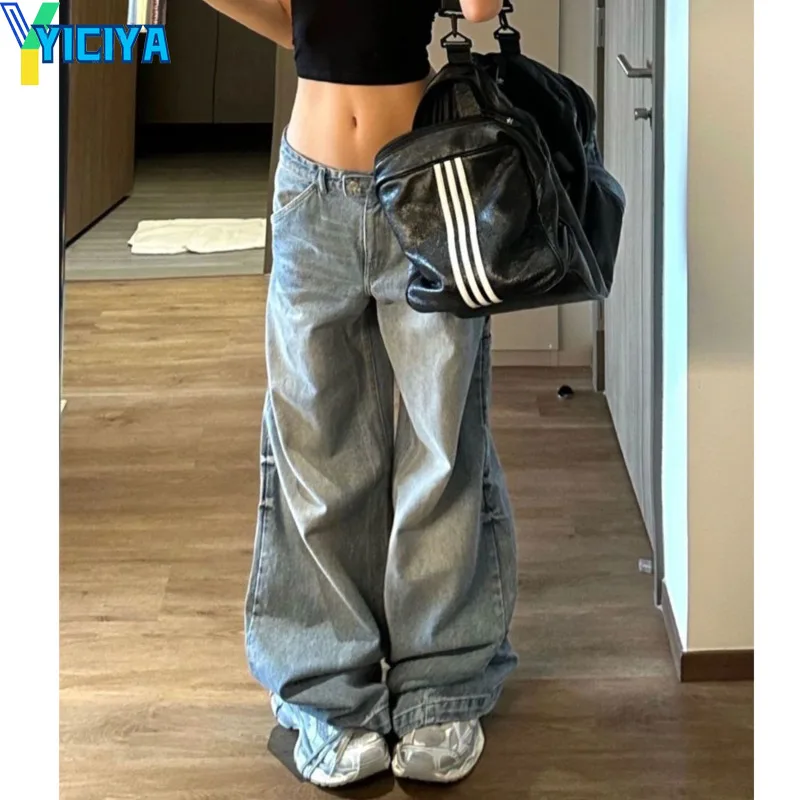 YICIYA Fashion Blue Casual Wide Leg Jeans Oversized High Waisted Vintage Wash jean Straight Trousers Korean Street Y2K Pants new