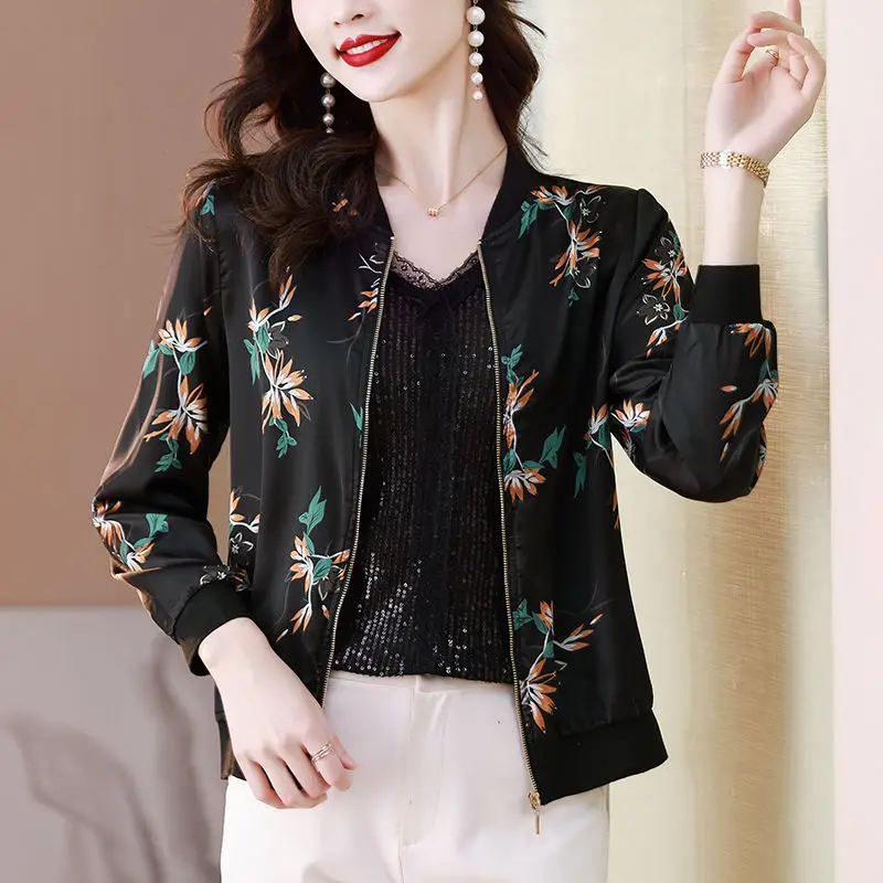 

New 2023 Spring Summer Women Print Jackets Female Long Sleeve Loose Bomber Coats Ladies Short Casual Baseball Clothes Y396
