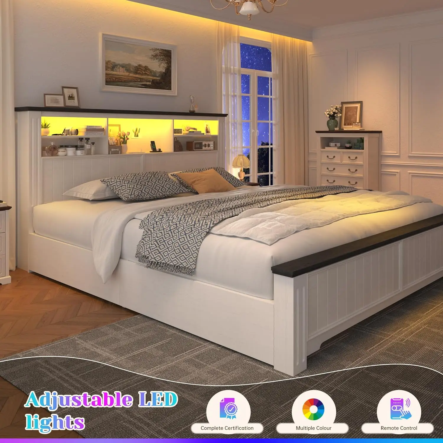 King Storage Bed with LED 6