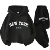 Autumn Winter Letter Graphic Print Children Hooded+pant Suit Tracksuit Kid Casua Sweatshirt Boys Girls Fleece Sport Hoodie Set