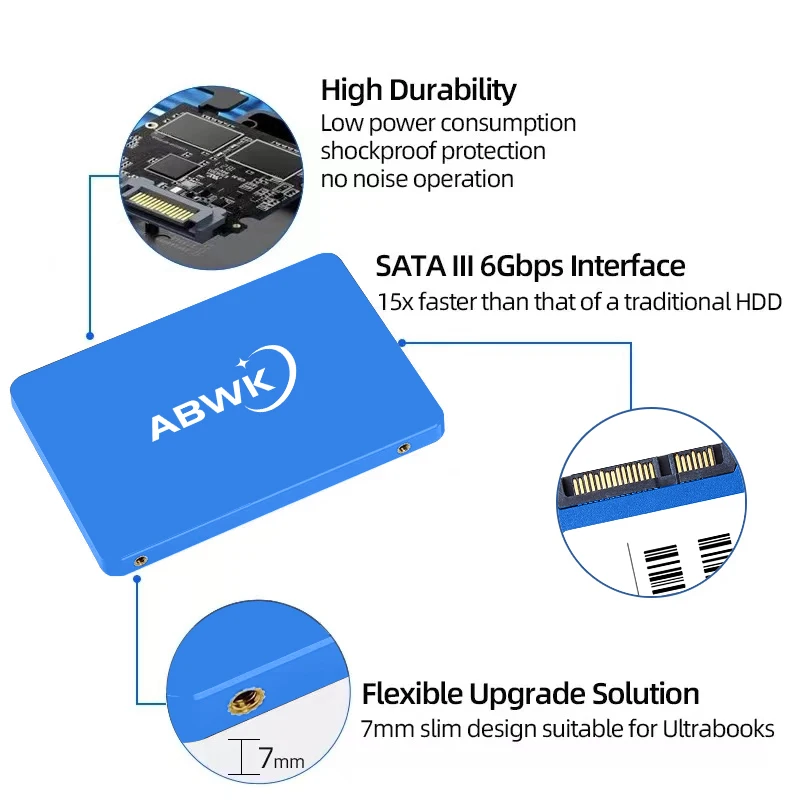 ABWK SSD 2.5, 데스크탑 PC용 내장 솔리드 스테이트 드라이브, SATA3 ssd, 1TB, 2TB, 512GB, SATA III, 480GB, 240GB, 120GB, 256GB