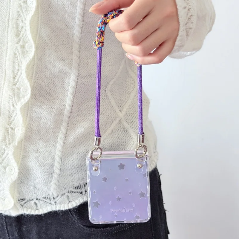 Clear Laser Cute Star Phone Case with Hand Rope - Kawaii Hard Cover
