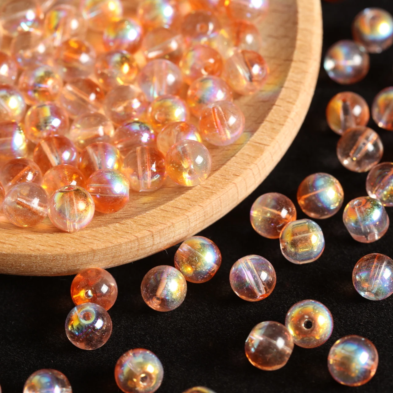 Sunset Orange Aurora Round Glass Beads - 320pcs Warm Tone Rainbow Spacer Beads