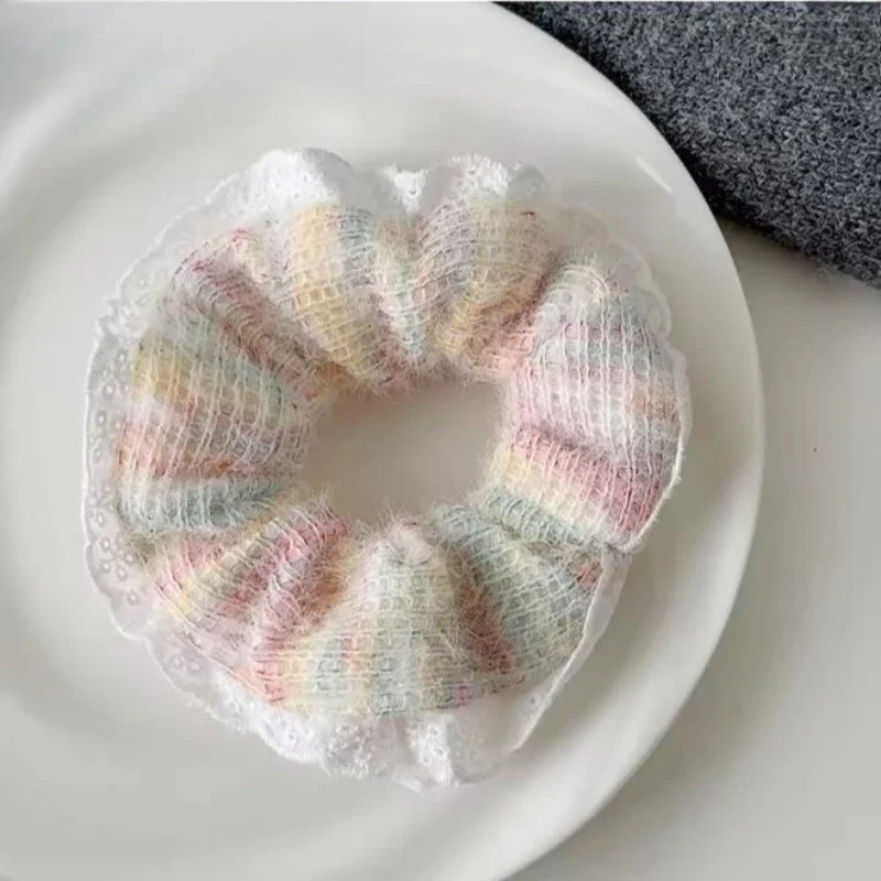 Fashionable Lace Large Iintestine Hair Ropes Colorful Wool Knitted Hair Tie High Elastic Rubber Band Women's Hair Accessories
