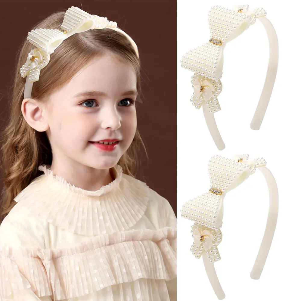 

Fashion Pearl Hairbands For Girls Elastic Flower Bow Headband Headwear Sweet Kids Hair Hoops Holder Ornament Hair Accessories