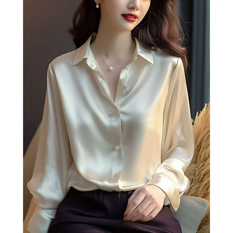 Spring Autumn New Women's Solid Color Polo-Neck Button Elegant Loose Long Sleeve Versatile Commuter French Unique Shirt Tops