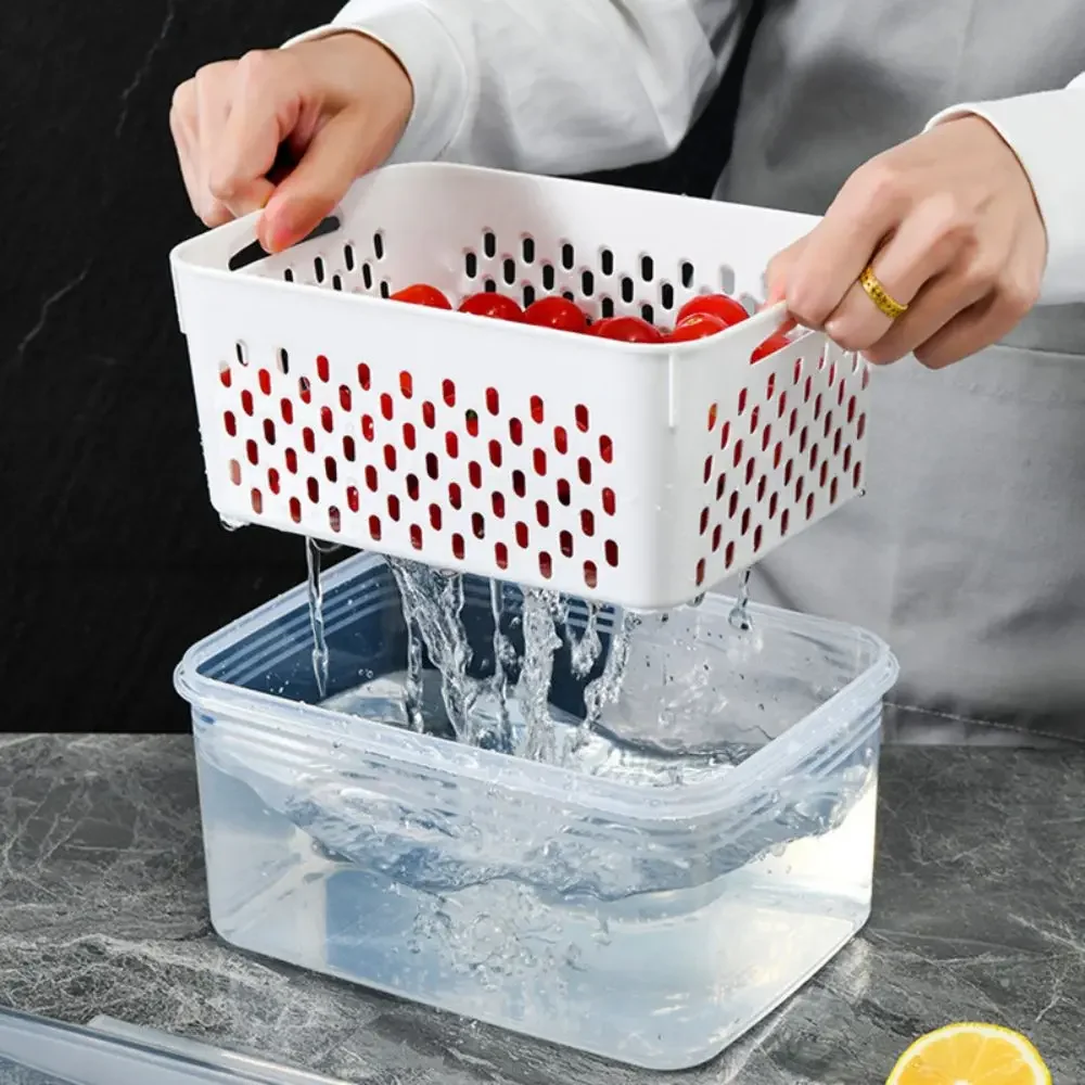 Refrigerator Crisper Drain Basket Kitchen Vegetable Washing Basket Filtered Water Double Layer Drain