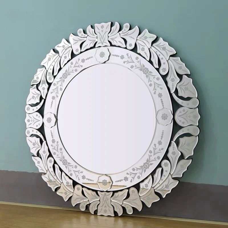 

European Exquisite Luxury Carved Wood Venetian Mirror Bathroom Mirror Living Room Sample Office Decoration