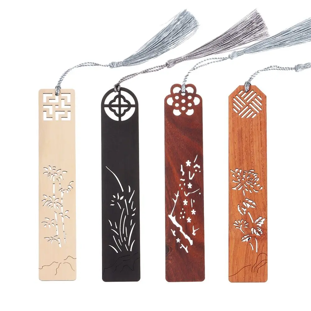 1/2/4Pcs Handmade Wooden Bookmark Gift Box Set Ebony Bookmarks With Tassel String of Lanyard For Mother's Day/Friendship Gift