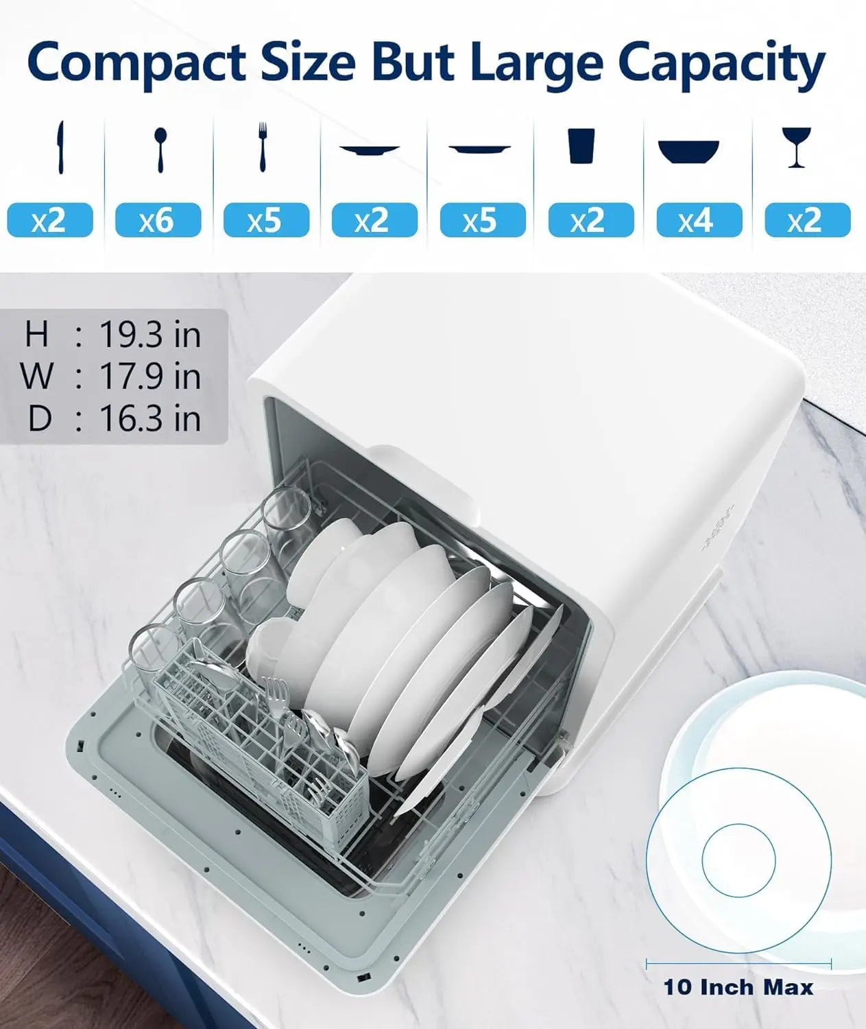 Countertop Dishwasher 28 Pieces Dishes/Cycle 6 Wash Programs&Hot Drying with 1.9 Gal Water Tank No Hookup Needed