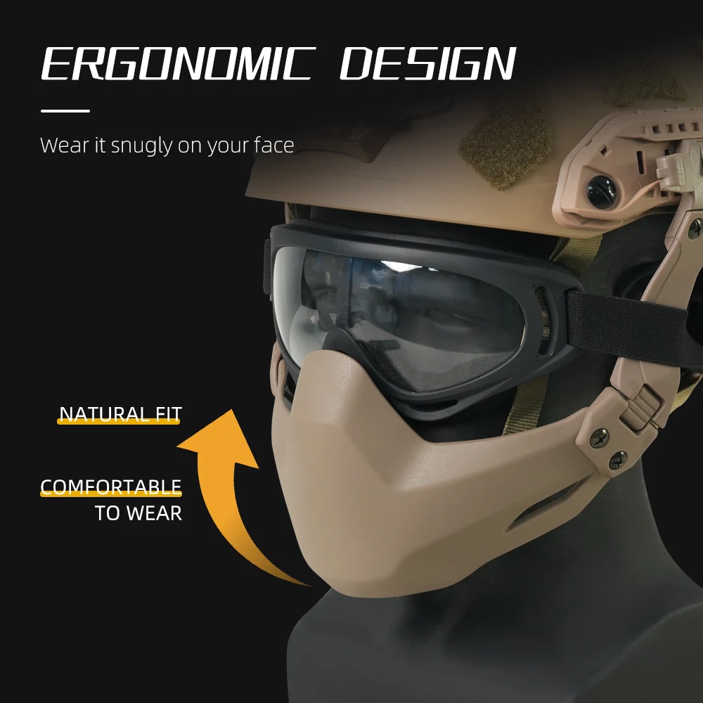BOOIU Klappbare taktische Gesichtsmaske, winddicht, staubdicht, für Outdoor-Training, realistische CS Airsoft Paintball-Spiele – Detail 5