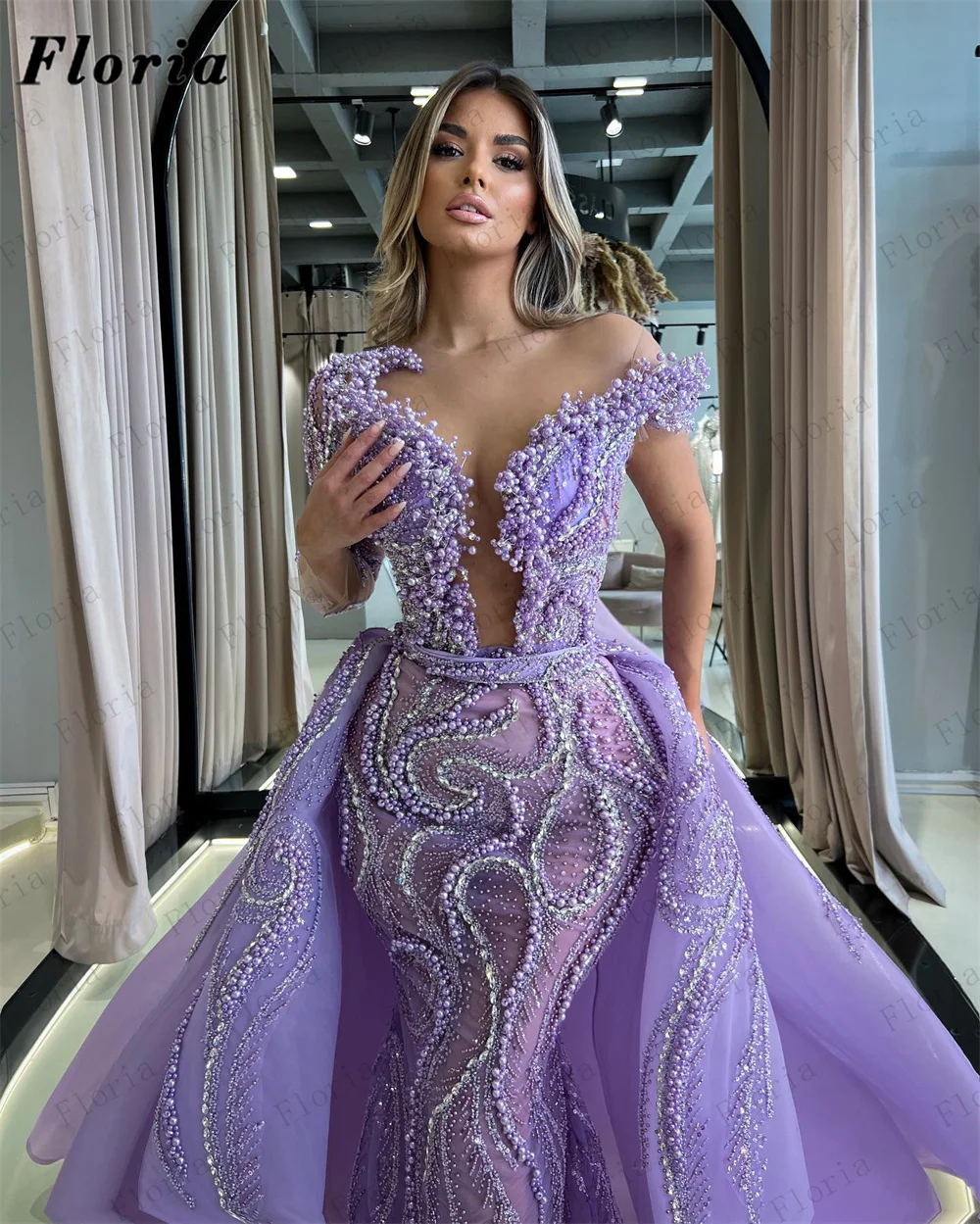 green emerald velvet dress Zapaka Women Ivory Bodycon Tea Length Engagement Dress with Slit Square Neck Half Sleeves Wedding Reception Dress, Ivory / US16 main image 0
