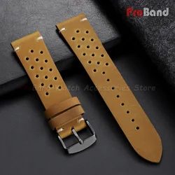 Vintage Genuine Leather Universal Watch Band - Breathable Sport Wristbelt Bracelet Accessories - 18mm (Light Brown - Black)