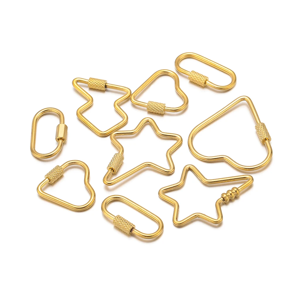 4 Stück Edelstahl Gold Herz Schraubverschluss Ovaler Stern Karabiner Verbinder Schnalle Großpackung für DIY Halskette Schlüsselanhänger Material – Detail 2