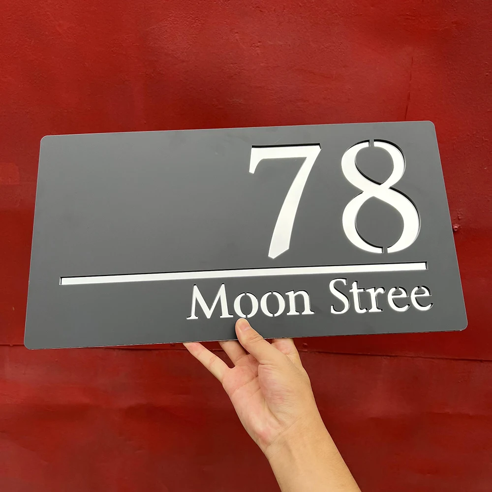 Targhetta Numero Civico Moderna - Acrilico 3D Tagliato Al Laser Con Nome Via - Nero Argento - Foto 4