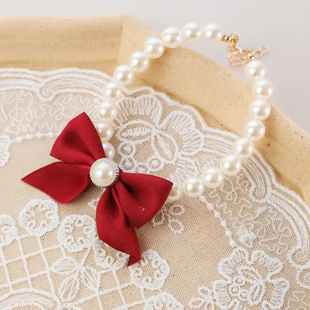 1Pcs New Pet Collar Pearl Bow Necklace Cat Jewelry Cute Collar Puppy Accessories Dog Chain Chihuahua Wedding Jewelry Stuff 4