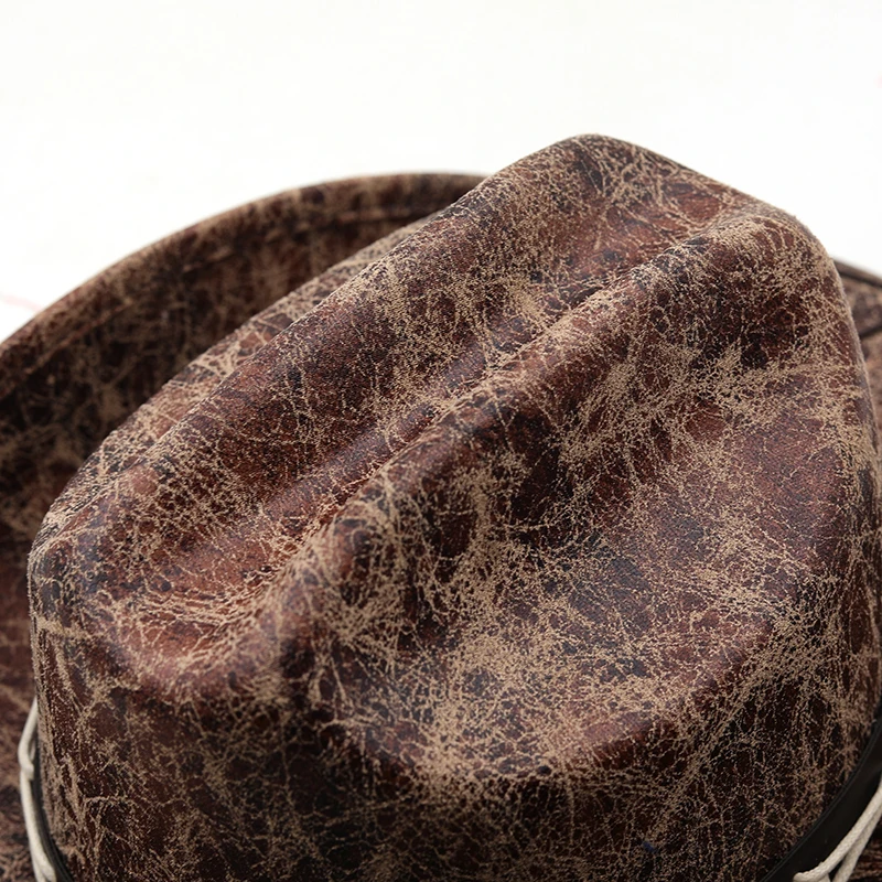 Neue Leder Western Cowboy hüte für Frauen Männer Vintage Gentleman Kleid Hüte Panama Cowgirl Jazz Cap Sombrero Hombre – Detail 11