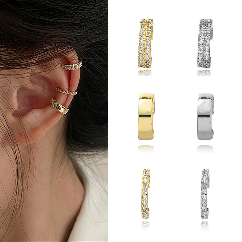 Gold Color Rhinestones Ear Cuff Non-Piercing Ear Clip Earrings for Women Men Fake Cartilage Earring Cuff Trend Jewelry ear clip earrings clip earrings ear clip ear accessories