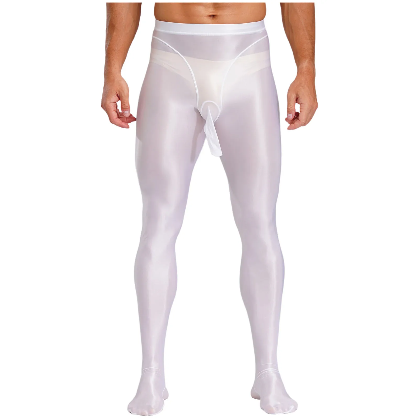 Sexy Mens Glossy Silky Stockings Lingerie Tights Sheer Pantyhose Stocking Bulge Pouch Footed Dance Yoga Workout Underwear Pants