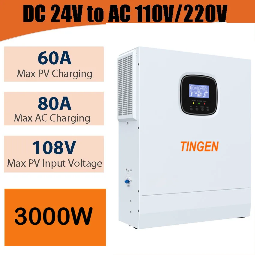 Inverter Solare 3000W 3Kw 24V 230 Vac110Vac 50Hz/60Hz Inverter Ibrido Onda Sinusoidale Pura 60A Mppt Caricabatteria Inversor