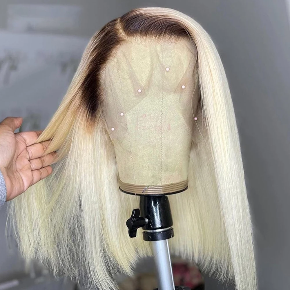 

Soft Ombre Blonde Short Cut Bob 613 Natural Hairline Silky Straight Lace Front Wigs For Black Women With Baby Hair Daily Cosplay