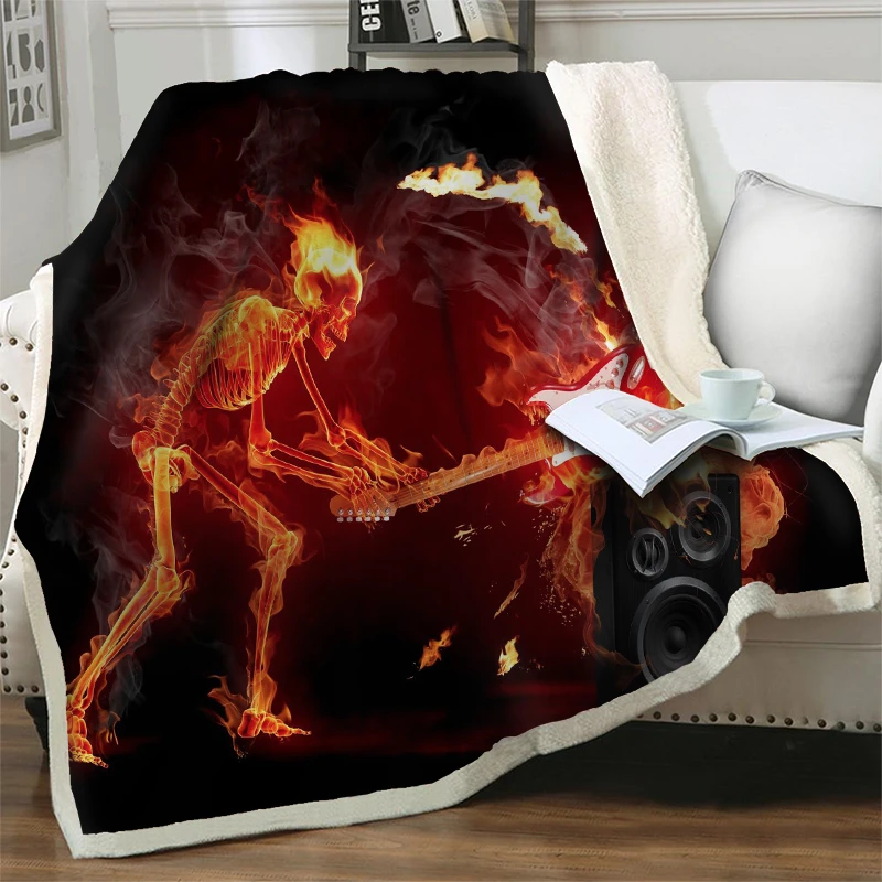 

3D Print Terror Flame Skull Blanket Soft Fleece Warm Flannel Throw Blankets for Beds Sofa Home Textile Bedspread Quilt Nap Cover