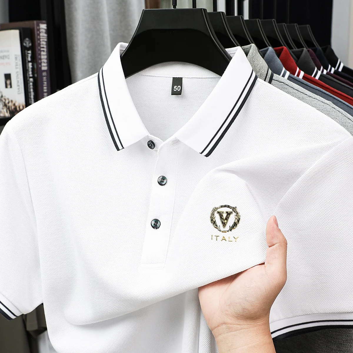 Men’s high-end style letter print polo shirt