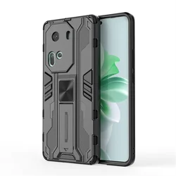 Magnetic Holder Stand Armor Case with Camera Protection, Hard PC Back Cover - Compatible with 6.7\ Devices for Reno11 Global (Black)