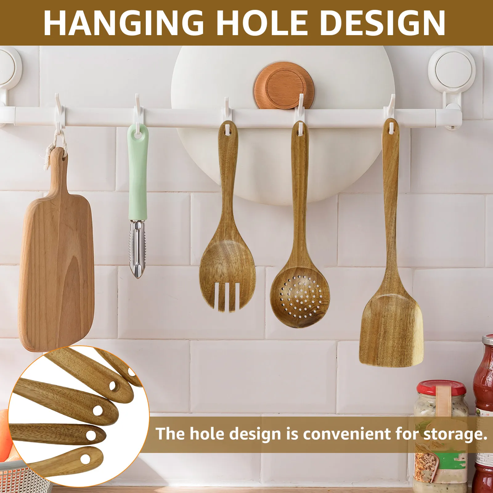 7Pcs Wood Kitchenware Non-Stick Cookware Kitchen Utensils Set Spatula Shovel Egg Beater Wooden Handle Cooking Tool Heat Resistan