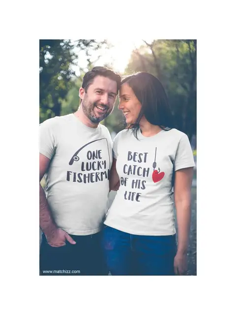 One Lucky Fisherman Best Catch of His Life Funny Fishing Shirts Fishing Couples TShirts Husband Wife T Shirt Valentines Day Gift