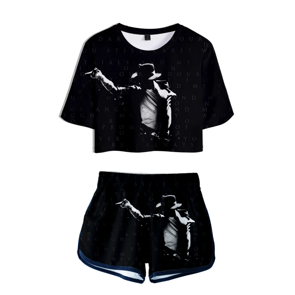 Michael Jackson 3D Print Girls Two Pieces Sets Women Fashion T-shirts + Shorts Persoanlity Summer Sets Tops