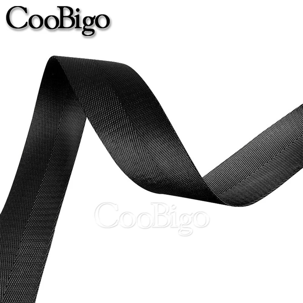 Durable Black Herringbone Woven Nylon Webbing Strap - Ideal for Sewing, Belts, Harnesses, and Bags (10 Yards, 10-50mm Width)