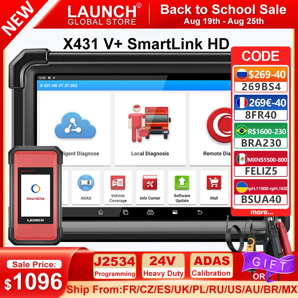 LAUNCH X431 V+ SmartLink HD Heavy Duty Truck Scanner AUTO OBD2 Scan CAN FD DOIP J2534 ADAS Diagnostic Tool