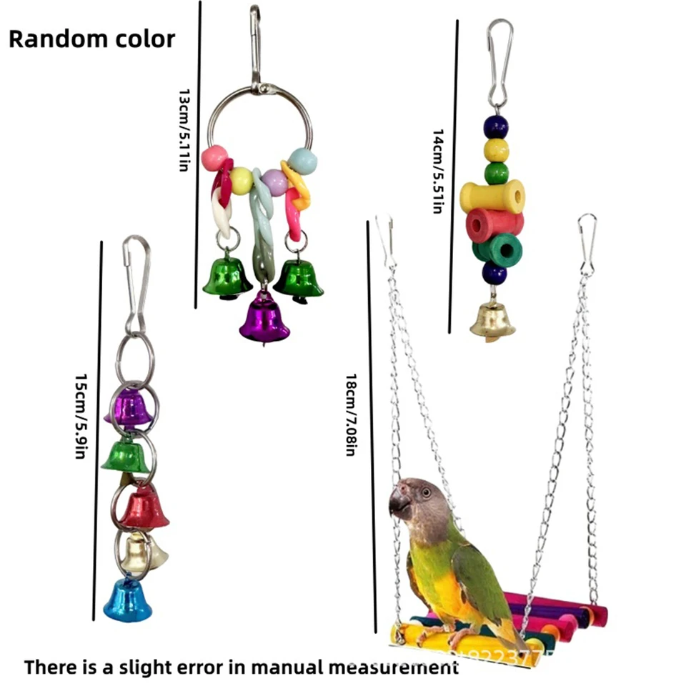 QUOZUO 8 Pcs Bird Toys Set For Parakeets & Parrots - Ladder, Swing, Chew Toys & Bells