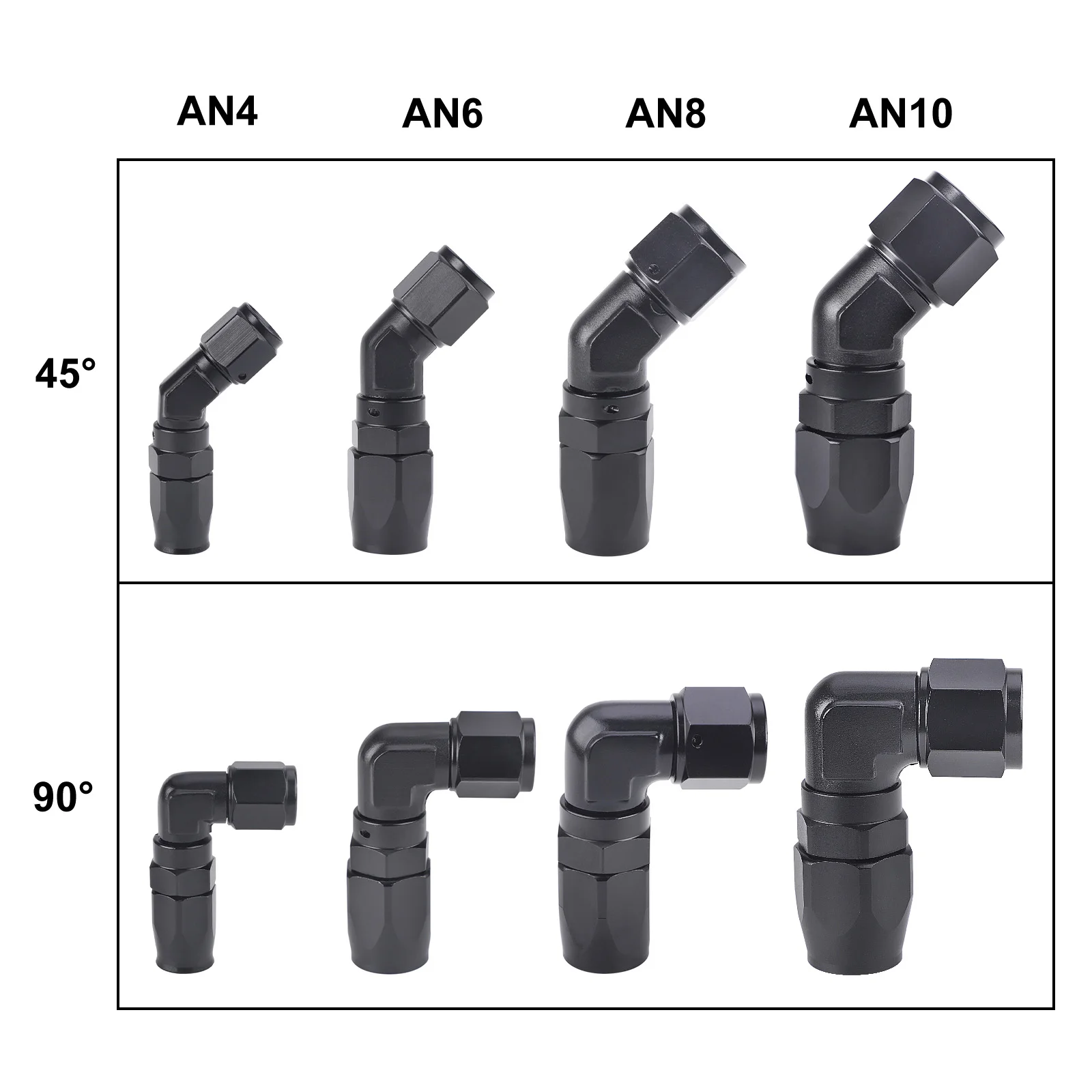 Für Auto CPE Öl- und Kraftstoffleitung 45 Grad 90 Grad Aluminium AN4 AN6 AN8 AN10 Geschmiedeter Typ Schwenkbarer Schlauchanschluss Adapter Schwarz 10 Stück – Detail 6