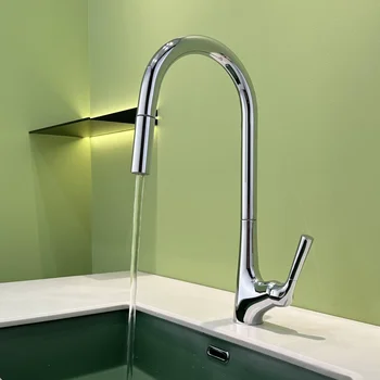 ก๊อกน้ำทองเหลืองแบบดึงออกได้สำหรับอ่างล้างจานในครัว ติดตั้งบนเคาน์เตอร์ สีแดง/สีเทา 2