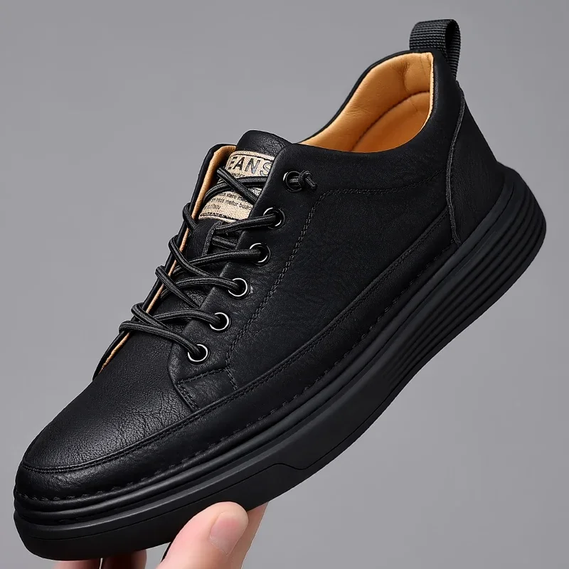 

Summer Retro British Men Casual Shoes Italian Handmade Luxury Brand Cow Leather Black Sneakers Outdoor Walk Skateboard Shoes Men