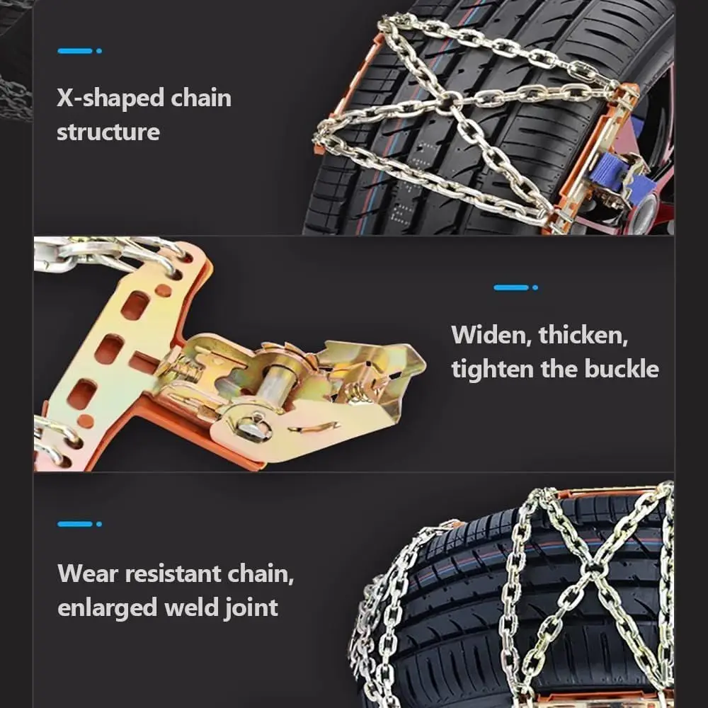 Snow Chains, Snow Tire Chains for Car SUV Pickup Trucks, Adjustable Universal Emergency Thickening Anti-skid Traction Chains,Tir