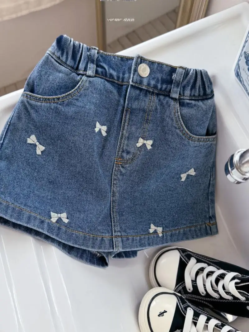 Korean Children's Clothing Styles Skirt Spring Summer Embroidered Bow Washed Denim 2-9Y