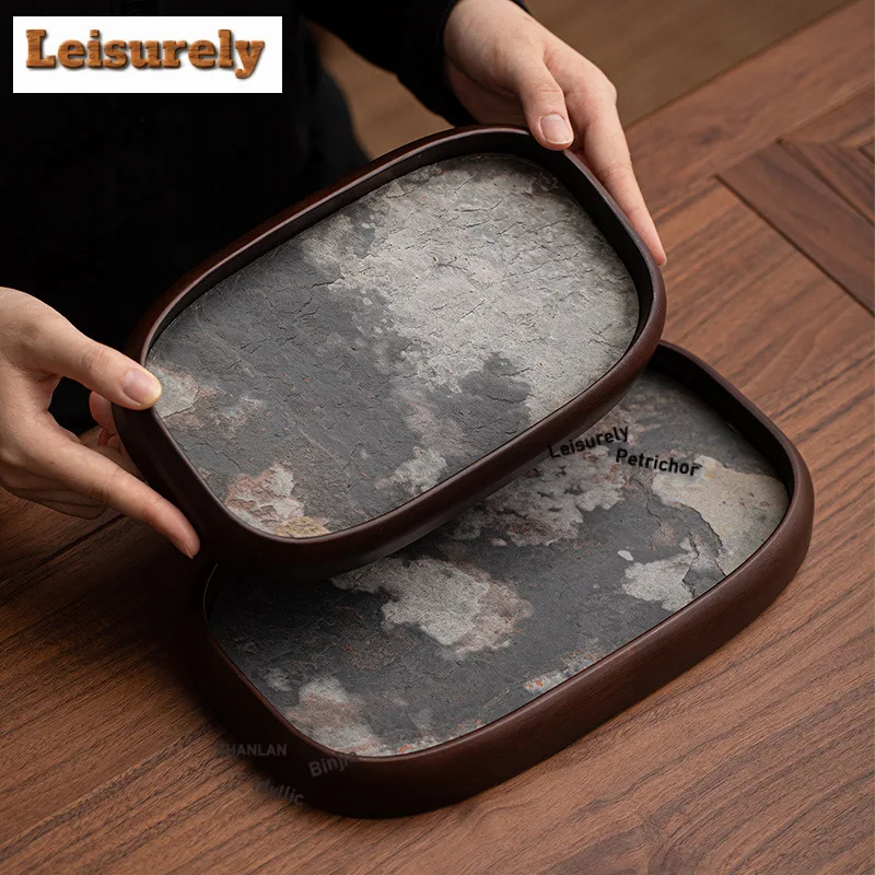 Rock Panel Oval Tea Tray Ancient Dessert Candy Tray Coffee Storage Board Teapot Holder Dishes For Serving Tea Services Craft