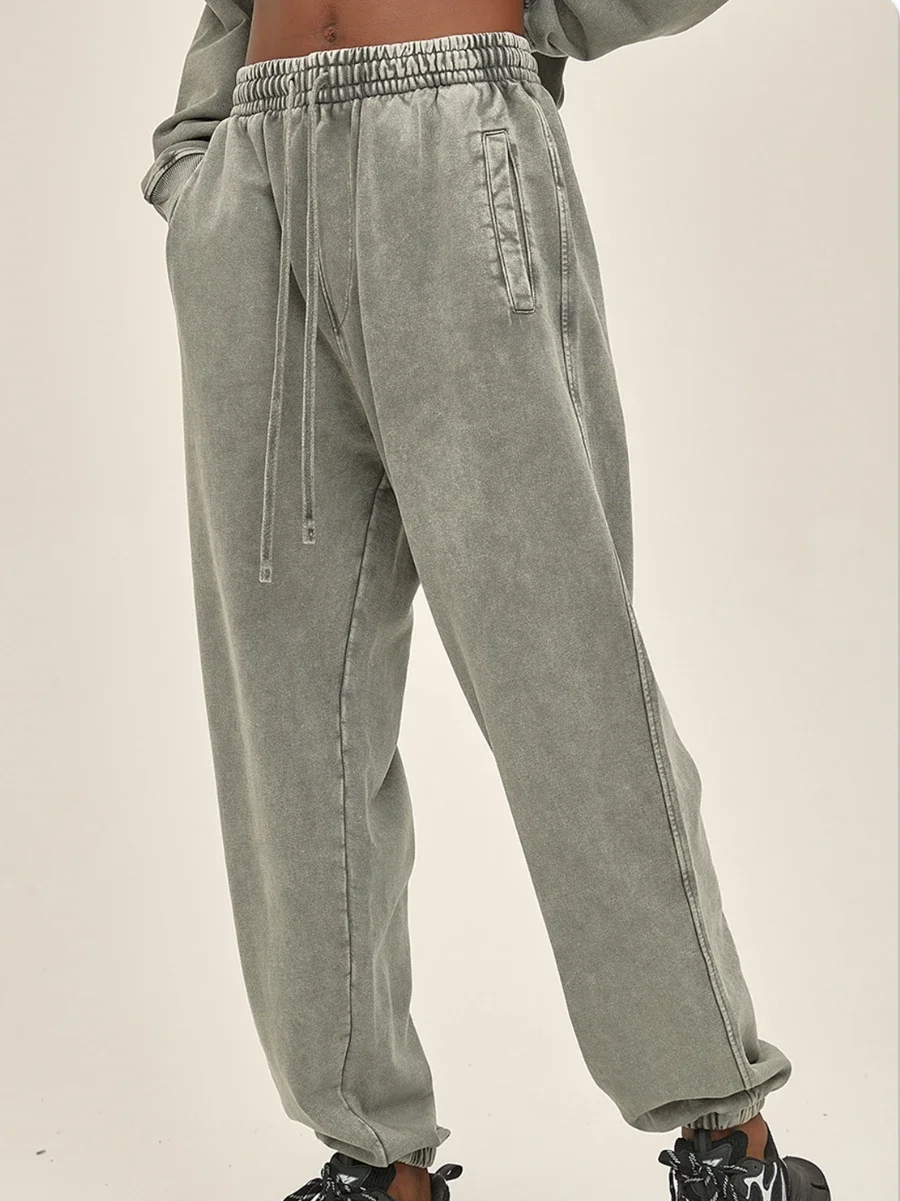 Bornladies  Women's Loose Thickened Pants Street Fashion Label Wax Dyed Vintage Sanitary Pants Elastic Waist Warm Ankle Pants