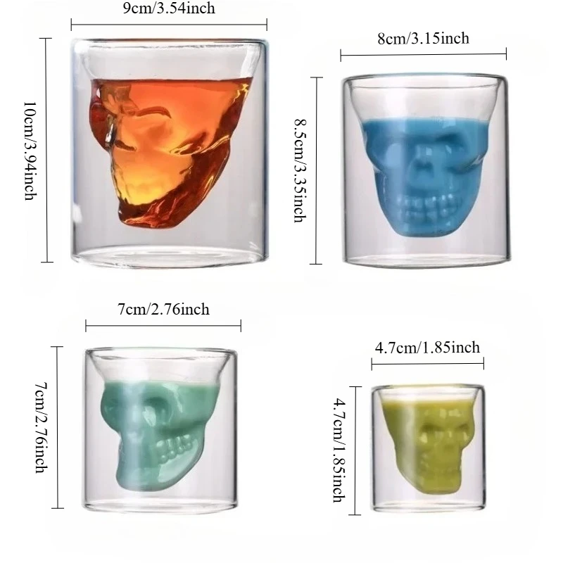 Skull Glass Cups 25/75/150/250ml Crystal Clear Creative Designer Party Bar Vodka Beer Drinking Glasses Unique Novelty Gift