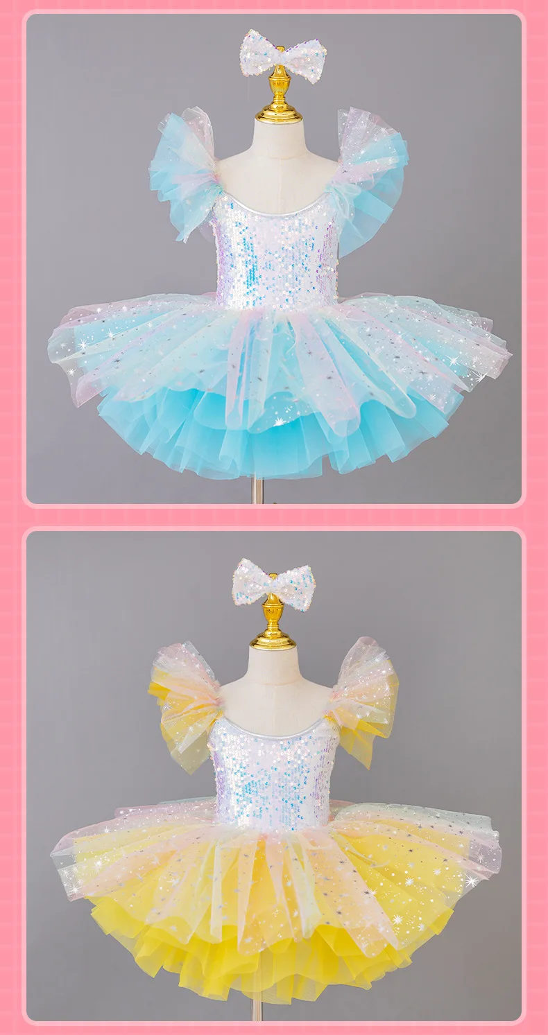 فستان رقص يوم الأطفال فتاة الباليه هدية عيد ميلاد الترتر الباليه الاطفال ملابس فساتين الأميرة الصيفية الفتيات الزي